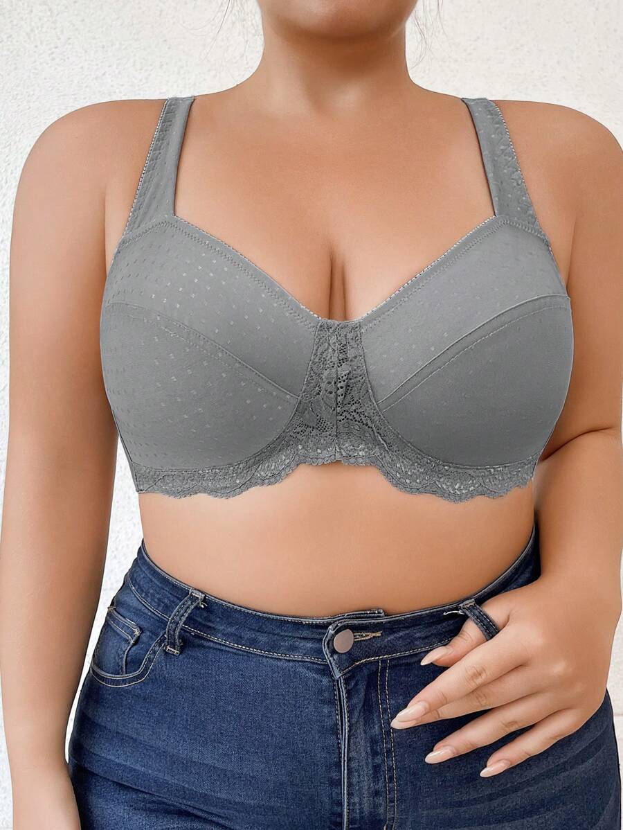 1pc Plus Size Wireless Thin-Cup Bra, Suitable For Wedding Season - Grey - View 1