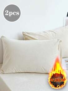 2件套奶油白色毛绒枕套，温暖厚实的水晶绒，秋冬 - 白色 - 查看 6