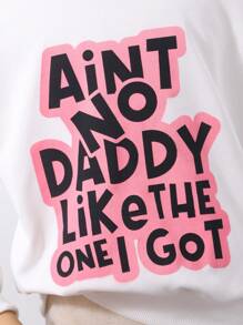 SHEIN 2pcs/Set Tween Girl Slogan Print Letter White Crew Neck Sweatshirt With Fashionable Casual Khaki Cargo Pants, Leisure Street Style