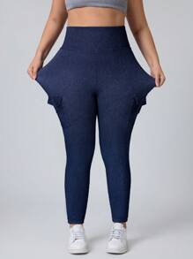 Flexra Plus Size Washed High Waist Slim Fit Casual Cargo Stretchy Knit Denim Apple Bottom Jeans - Medium Wash - View 8