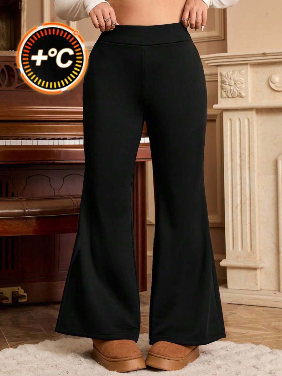 SHEIN EZwear Plus Size Flared Leg Trousers With Fuzzy Lining, Casual & Versatile, Autumn/Winter