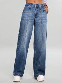 EURMUSE WOMEN STRAIGHT LOW WAIST JEANS - Medium Wash - View 4