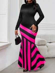 SHEIN Lady Vestidos elegantes de punto con cuello alto estilo sirena de talla grande para primavera, verano, otoño e invierno, atuendos de vacaciones para mujeres, ropa para el Día de San Valentín, atuendos de fiesta de Año Nuevo, vestidos de San Valentín, atuendos festivos para mujeres