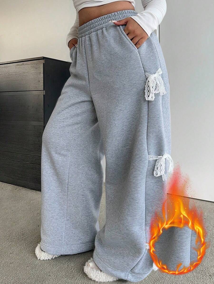 Flirla Quần dài nơ dễ thương lãng mạn cỡ lớn - Màu Xám nhạt - Xem 1