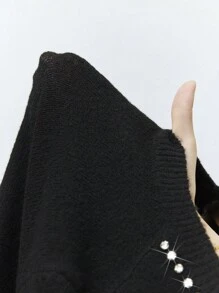 Maija Jersey de cuello redondo de manga larga con decoración de lazo de cristal elegante, de moda para fiestas y el Día de San Valentín, primavera dinero antiguo