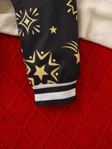1st New Year 3pcs/Set Baby Boy Bodysuit, Pants, Hat, Holiday Festive Color-Blocking & Pattern, White With Black & Gold