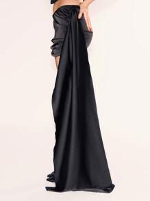 MUSERA 缎面垂褶迷你裙 派对优雅春夏性感 S 码派对场合 - 黑色 - 查看 3