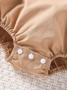 SHEIN Baby Girls' Retro Elegant Ruffled Collar Embroidery Bowknot Bodysuit, Spring/Summer - Khaki - View 5