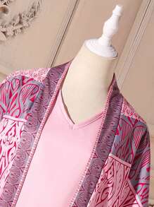 2pcs/Set Teen Girl Floral Long Sleeve Jacket & Dress Set