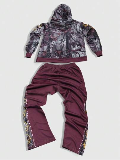 Grunge Punk Men Letter Print Minimalist Hoodie And Sweatpants 2pcs Set