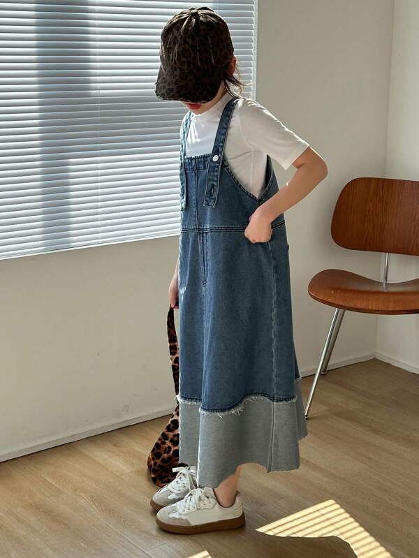 DAZY Tween Girls Denim Jumper Dress, Autumn,Back To School Clothes