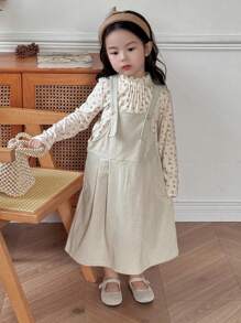 DAZY Young Girls' Wide Strap Button Casual Simple Dress - Beige - View 4