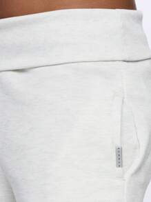 SUMWON WOMEN 超柔软运动阔腿运动裤舒适休闲裤带翻折腰带健身瑜伽运动裤日常休闲装 - 淺灰色 - 查看 4