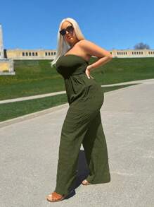 SHEIN SXY Mono casual de pierna ancha y talla grande de un solo color