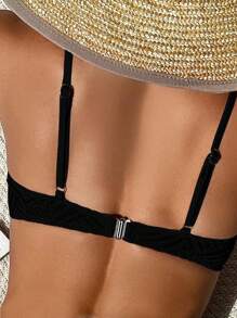 SHEIN Swim بكيني سادة ملابس علوية موحد اللون لأجازة الصيف - الأسود - مشاهدة 2