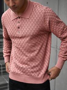Manfinity Homme Men's Plain Front Button Long Sleeve Casual Knitted Sweater - Red - View 5