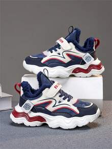 1 双儿童跑步鞋，带魔术带，厚底运动鞋，轻质 EVA 鞋底，保暖内衬冬季保暖鞋，蓝色 - 藍色 - 查看 4