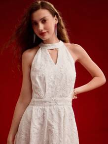 MOTF PREMIUM FLORAL JACQUARD KEYHOLE NECKLINE DRESS,VALENTINE'S DAY,SPRING/SUMMER - White - View 3