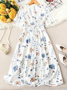 SHEIN Clasi 夏季大码 V 领花卉印花休闲连衣裙 - 彩色 - 查看 2