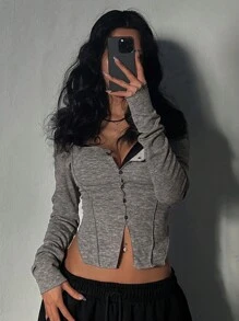 DAZY Blusa informal de manga larga con botones frontales para mujer, para uso diario