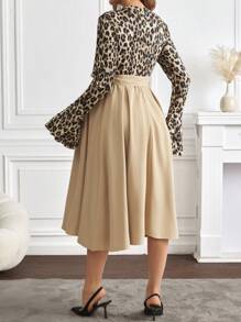 SHEIN Maternity Contrast Leopard Round Neck Long Sleeve Tie Front Casual Dress - Multicolor - View 2