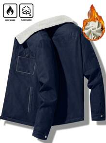 Manfinity Homme Oversized Men's Flap Pocket Teddy Lined Zipper Front Thermal Jacket - Blue - View 2