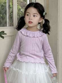 DAZY Cute Girls Round Neck Long Sleeve Knit T-Shirt, Spring/Summer - Purple - View 9