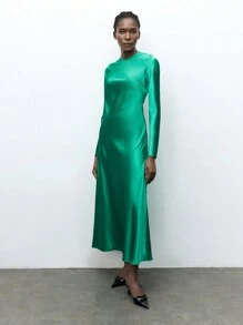 Maija圣诞新年节日连衣裙婚礼宾客优雅都市冬季新款绿色蝴蝶结后背女长裙现代节日日常休闲华丽浪漫约会装情人节 - 綠色 - 查看 8