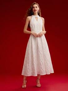 MOTF PREMIUM FLORAL JACQUARD KEYHOLE NECKLINE DRESS,VALENTINE'S DAY,SPRING/SUMMER - White - View 7