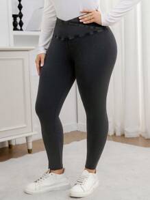 SHEIN LUNE 加大码女式雪花交叉腰线修身紧身裤，度假女士，西装女士，机场女士，春夏