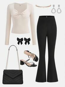 SHEIN Explorewe 2pcs Vintage American English Graphic Sweatshirt & Pants Set For Teen Girls - Apricot - View 14