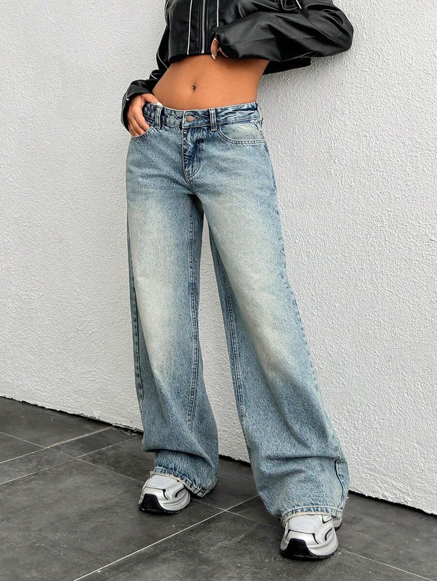 CasuGlow LOW RISE WIDELEG VINTAGE WASK Y2K JEAN - Dark Wash - View 1