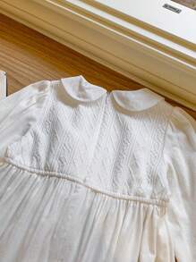 SHEIN Young Girls Elegant French Style White Knit & Woven Patchwork Loose Turtleneck Dress, Autumn/Winter