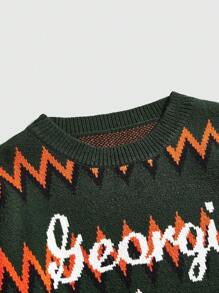 ROMWE MEN Street Life Áo len chui đầu họa tiết sọc và jacquard cổ tròn cho nam - Nhiều màu - Xem 3