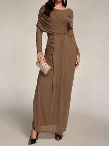 Modelyn 女士优雅纯色裹身裙，适合派对长款晚礼服