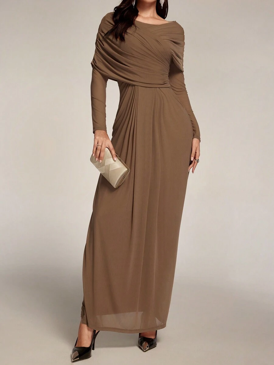 Modelyn 女士优雅纯色裹身裙，适合派对长款晚礼服