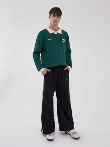 Musero Striped Rib Detailing Collared Sport Jersey Branded Patch Detailing SPRING SUMMER Essentials - Dark Green - View 1