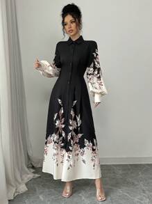 Elenzga Women's 2024 Full Pattern Print Long Dress Maxi Women Outfit