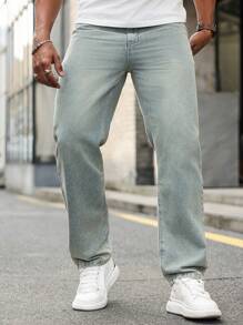 Manfinity Homme Men's Straight Fit Casual Pockets Jeans - Blue - View 4