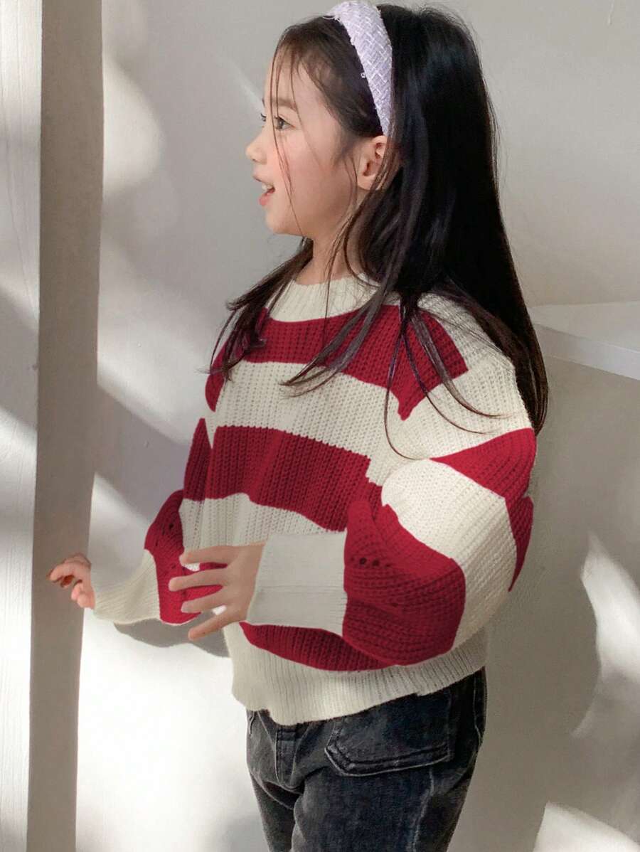 Dazy Kids Young Girl' Striped Sweater, Fall - Red - View 1