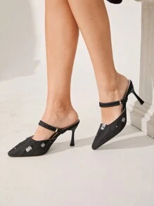 CUCCOO CHICEST 女士尖头细跟一脚蹬凉鞋，优雅高跟鞋，一脚蹬穆勒鞋，适合工作和日常穿着 - 黑色 - 查看 6