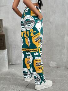 SHEIN Teens/Girls' All-Over Print Simple Casual Sweatpants, Daily Wear - Multicolor - View 6