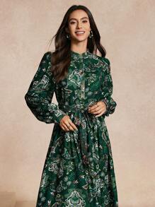 Chiquease Elegant Women's Long Sleeve Printed Long Sleeve Dress Maxi Women Outfit