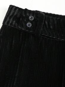 Flirla Women's Solid Color Button-Decorated Casual Velvet Flare Pants
