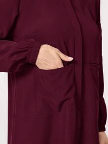 TaskEZ Women's Solid Color Long Sleeve Single Breasted Pocket Casual Scrub Uniform Jacket - Burgundy - View 7