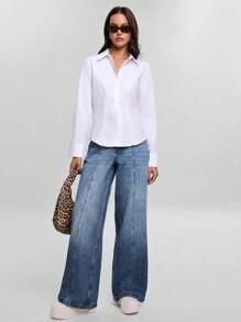 EURMUSE WOMEN STRAIGHT LOW WAIST JEANS - Medium Wash - View 3