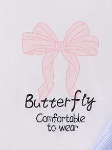 2pcs Girls Butterfly & Stripes Print Casual Home Outfit Set Including Long Pants And Long Sleeve Top