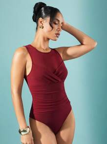 Hauture Sleeveless Sexy Elegant Holiday Party Body Suit, Winter Clothes For Women - Burgundy - View 5