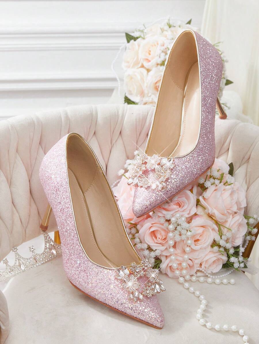 CUCCOO HITCHD 女士时尚优雅水晶装饰高跟鞋情人节款 - 粉色 - 查看 1