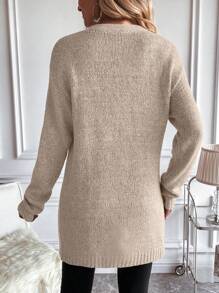 EMERY ROSE Women's Solid Color Long Sleeve Cardigan, Minimalist Casual Daily Wear Fall Winter Cloth For Women - Apricot - View 2